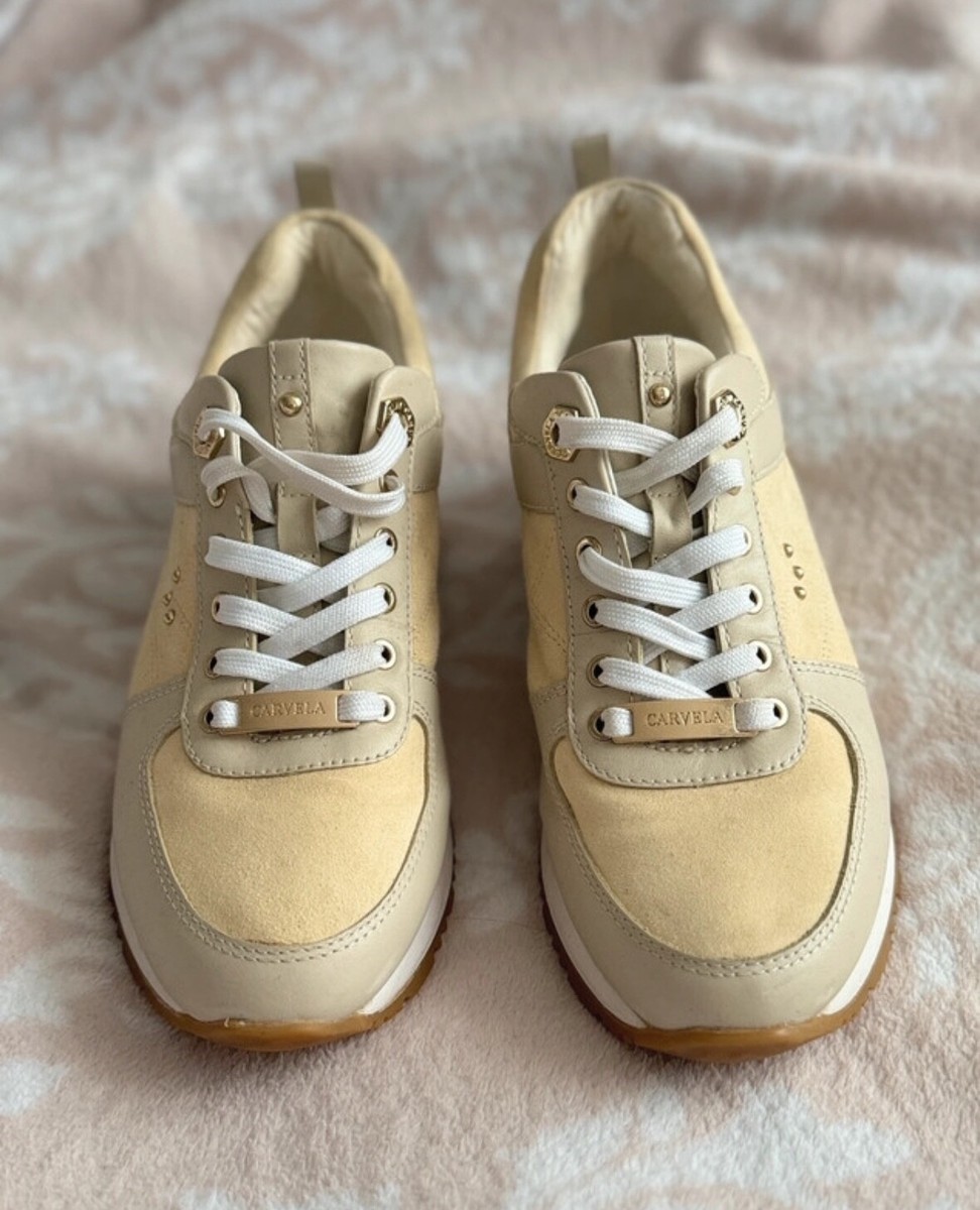 CARVELA Lina Low Top Trainers Flare Tan Beige Leather Size 5UK