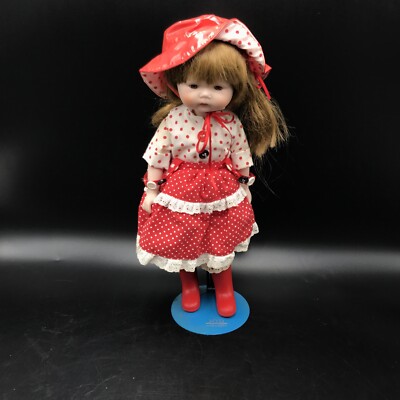 Marian YU Design Doll Girl Red White Dress With Umbrella Rain Boots 14'' New NRFB