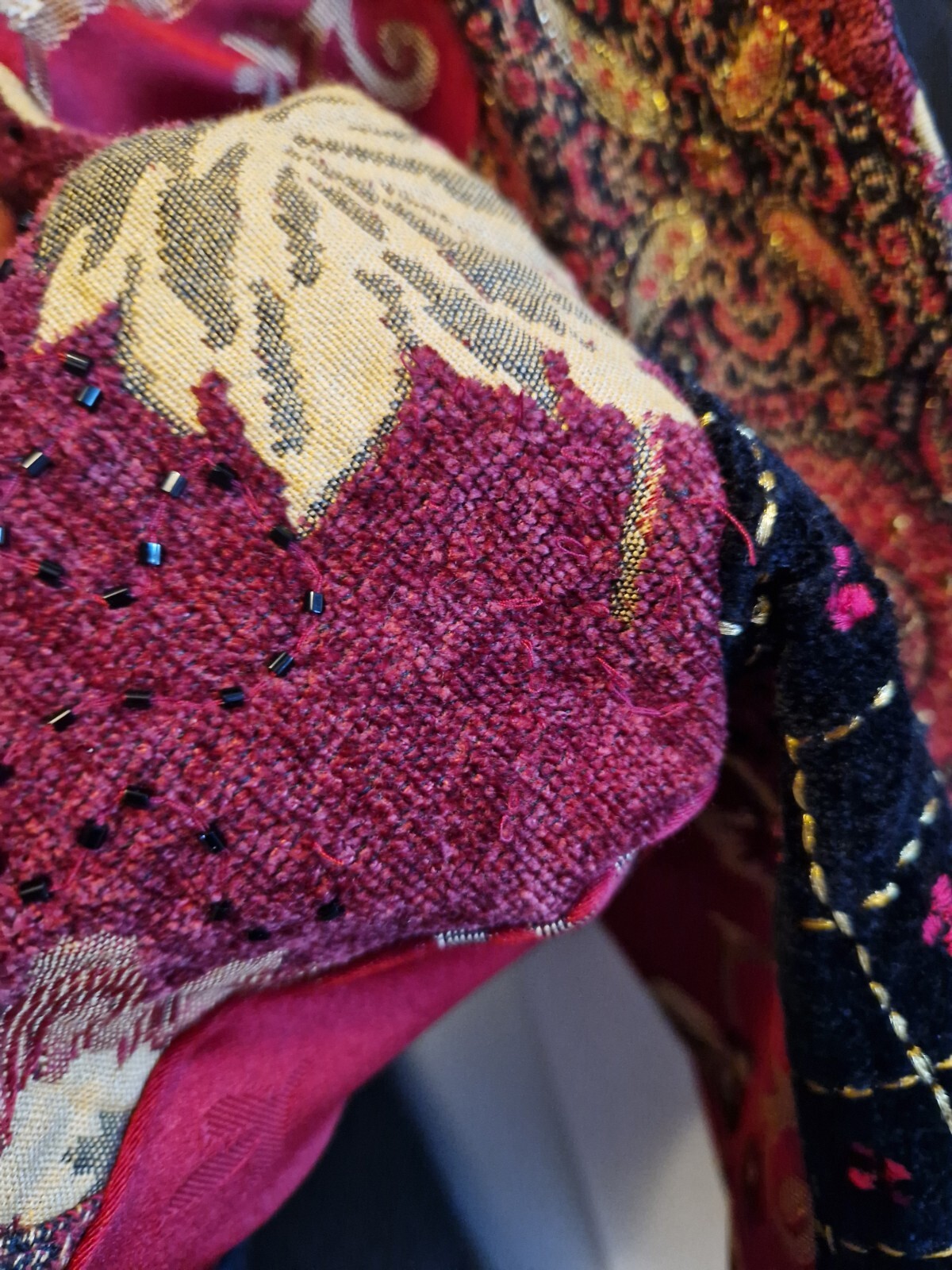 Indigo Moon Red Velvet Patchwork Jacket Size L Sa… - image 18