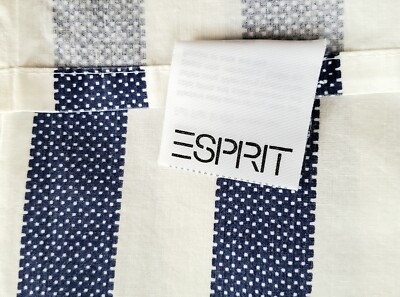 ESPRIT Full Flat Sheet 100% Cotton Navy Blue Stripes Dots VINTAGE 1990s