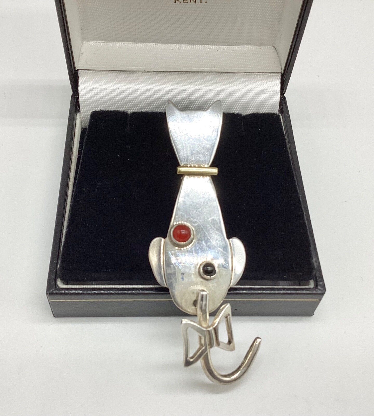 Solid Mexican 925 Solid Silver Cat Brooch Gem Set… - image 3