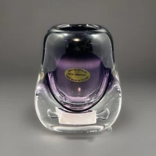 Vintage Hand Made Unique Crystal Vase by Adam Jablonski Poland Signed Purple 6"