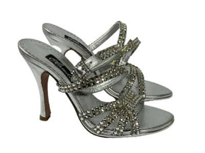 Claudio Milano Leather Shoes Silver Crystal Size 35 Italy $719 (US 4.5) #592