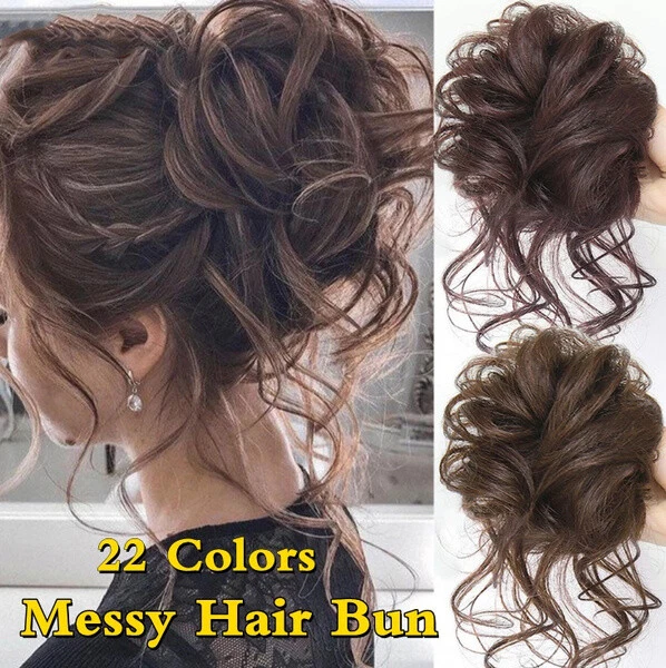 Hair Bun Extensions Wavy Curly Hair Wrap Ponytail Hairpieces Hair Scrunchies USA - Image 2 of 4