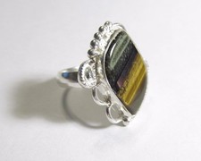Natural Genuine Tiger Eye Gemstone Silver Ring Size 8.75 TER98