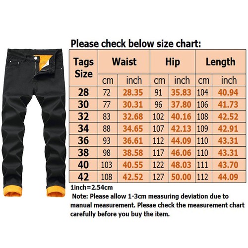 Mens Winter Fleece Lined Jeans Thick Straight Trousers Warm Denim Pants - Picture 45 of 45