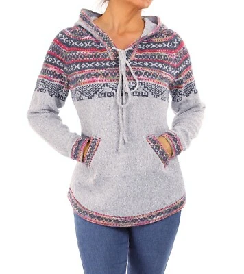 Neuer Hellgrauer Fair Isle Kapuzen V-Ausschnitt Pullover - Bild 1 von 4
