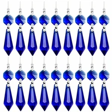 20PC Blue Clear Crystal Chandelier Lamp Icicle Prisms Parts Hanging U-drop Decor