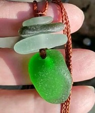 Sea Glass Necklace Man Woman Braid Teen Casual Hawaii Olive Green Seafoam Pastel