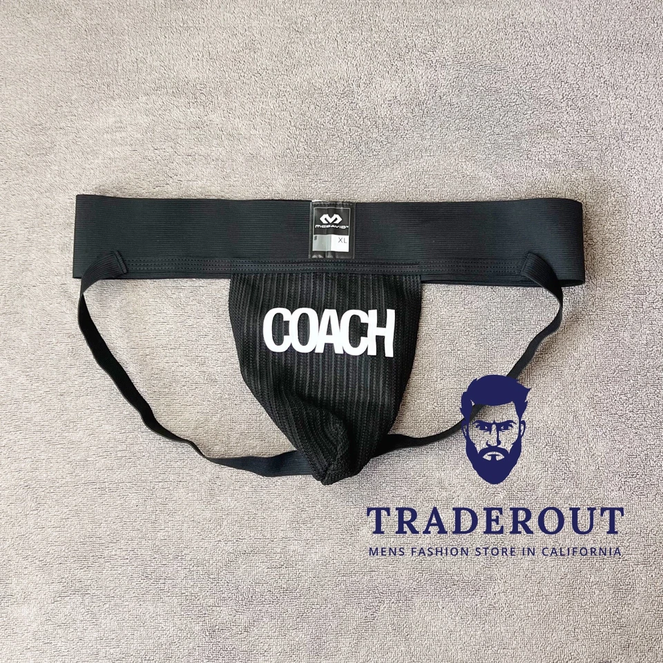 H.E.Arts COACH Logo Estampado Personalizado McDavid Hombres Negro Atlético Jockstrap Ropa Interior Foto 2 de 4