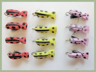 Marienvogel Fliegen zum Angeln, 12er Pack Marienkäfer, rot, gelb, pink, Größe 10