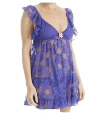  58 NWT BETSEY JOHNSON WOMENS PURPLE LACE BABYDOLL CHEMISE  PANTIE SIZE S JL94