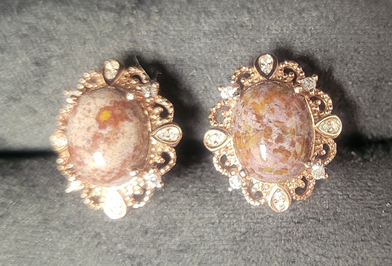 Lavender and Maroon Ocean Jasper Rose Gold Lace Earrings