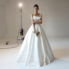 A-Line Satin Strapless Corset Bride Gown Simple Elegant Wedding Dress Customized