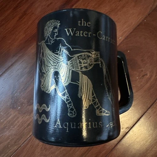 Vintage Federal Glass Zodiac Aquarius Mug Black - The Water Carrier