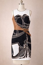 NWT Tory Burch Trocadero Wrap Dress Size 4 Black White Tan Leather Trim $595