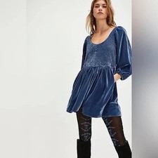FREE PEOPLE Farrier Velvet Mini Dress - Marine Blue Size M NEW
