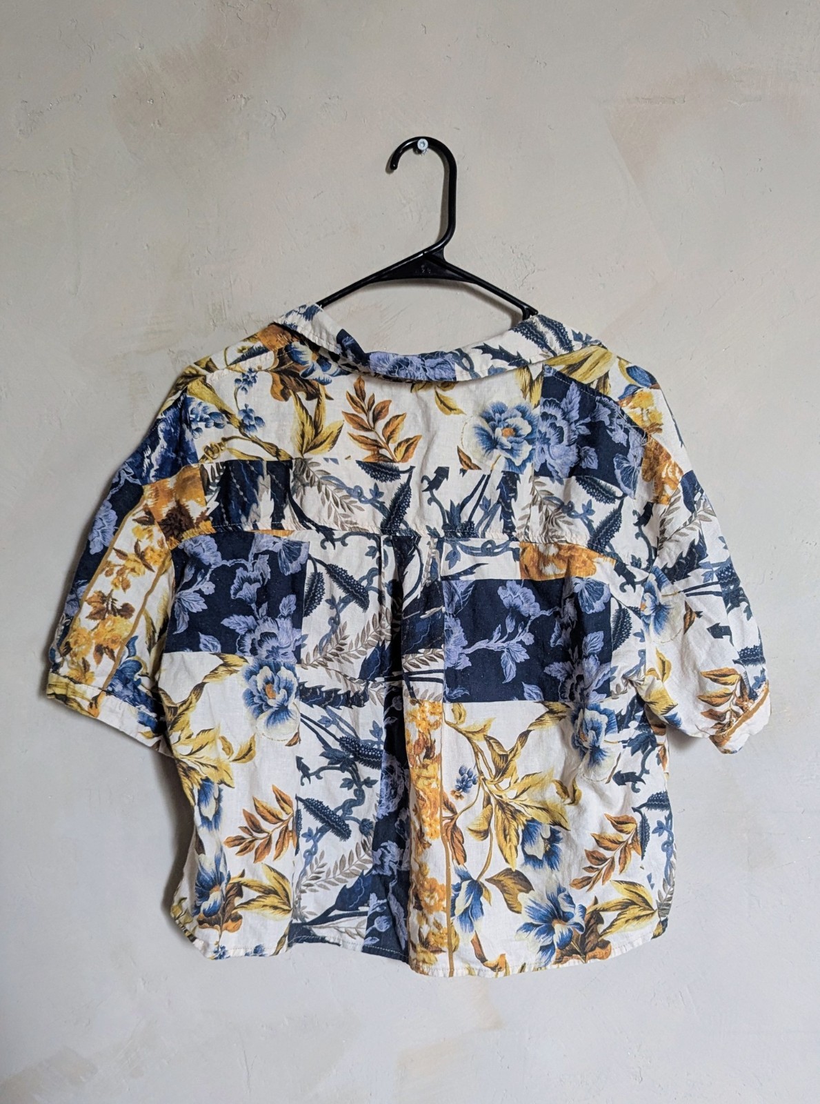 Patchwork Print Boxy Linen Button Shirt Coastal B… - image 2