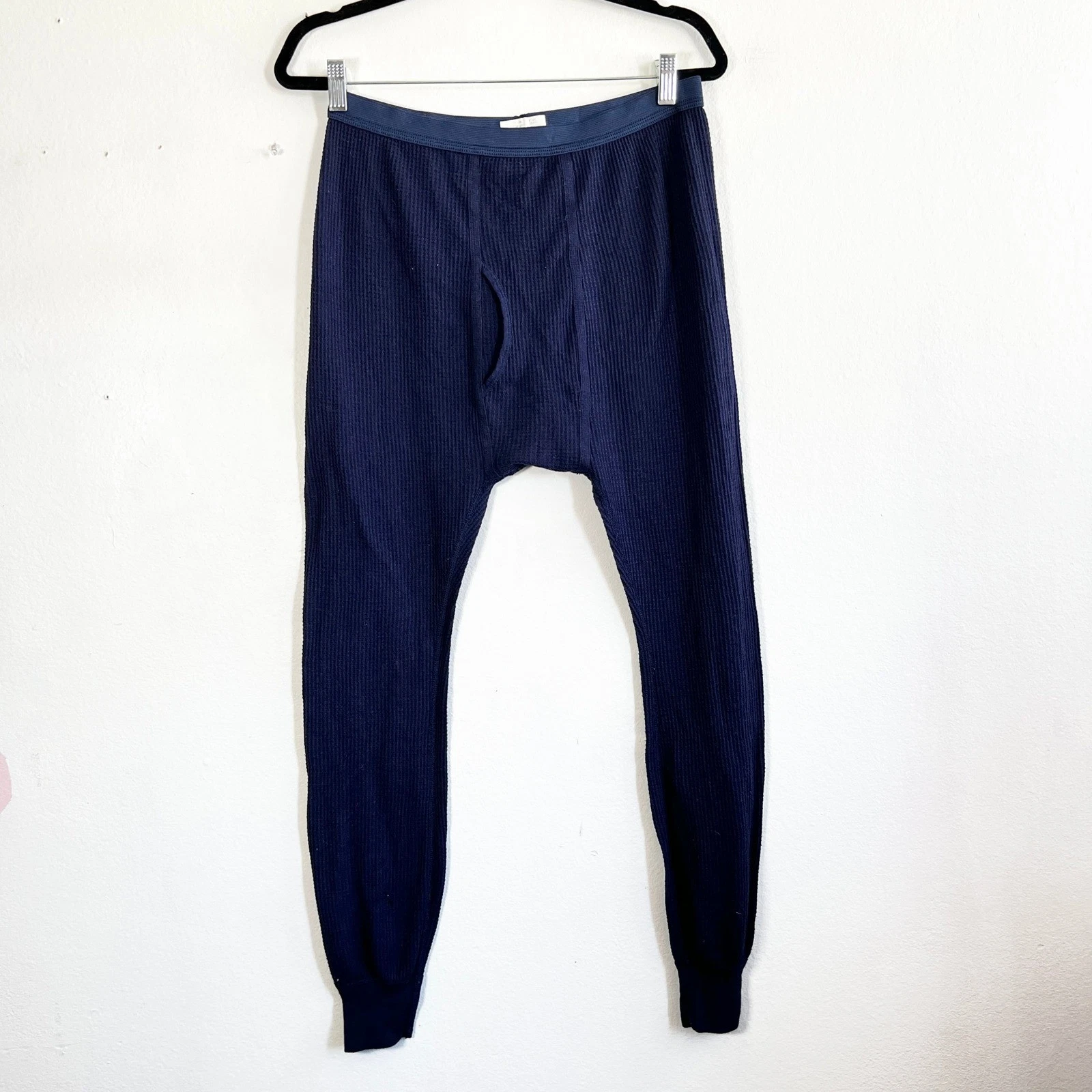 Vintage J.E. Morgan Long John Thermal Pants Base Layer Cotton Navy Blue XL