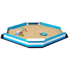 Blue White Striped Kids Sandbox 52.4x52.4x6.3in Outdoor Playground