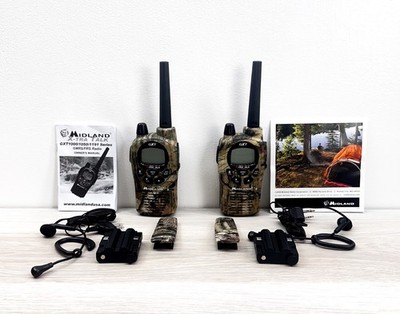 Midland GXT1050 Walkie Talkies Camo 2-Way Radios Lot of 2 TESTED w/ Accessories