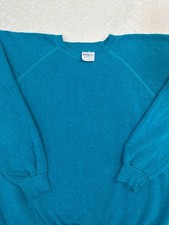 Vintage 1980s Hanes Made In USA Blank Basic Raglan Crewneck Sweatshirt, Teal M L
