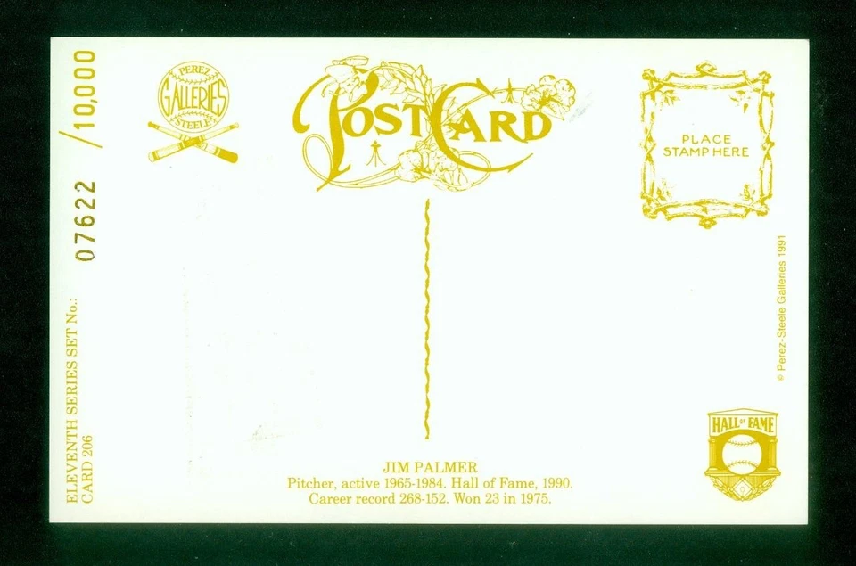 784, Jim Palmer HOF, Original Signed/Autograph, Postcard, Orioles, "1965-84" - Image 2 of 4