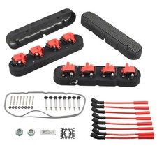 Finned Engine Valve Covers Kit Aluminum Black With Ignition Coils For Chevy Ls
