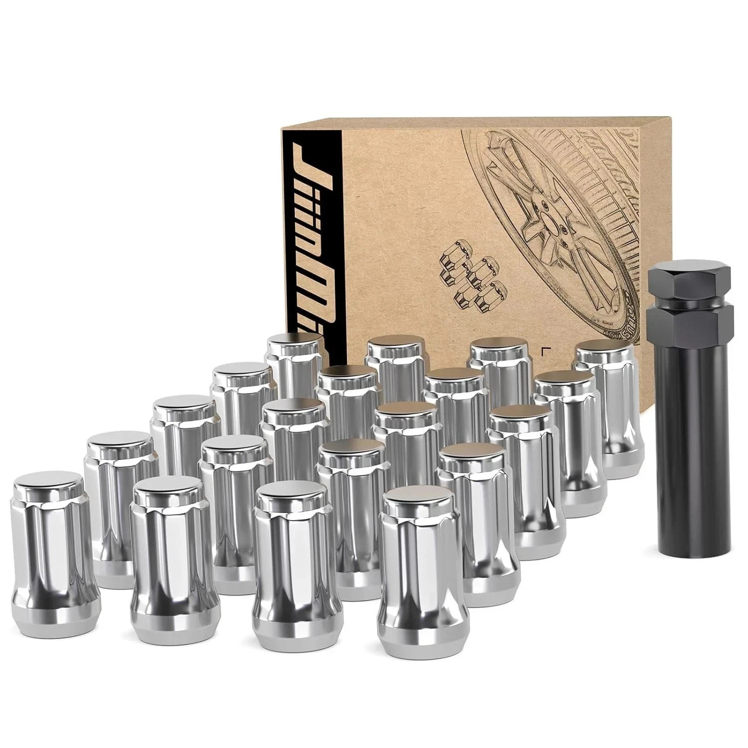20PCS 1/2X20 Lug Nuts Chrome with 6 Spline Tuner, 1/2"-20 Locking Lugnut with 1