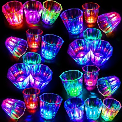 Volpeblu 24 Pack LED Light Up Shot Glasses - 2 oz, Clear Set 