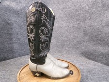Larry Mahan Vintage Tall Cowboy Western Boot Gray Black Leather Women Size 6.5 C