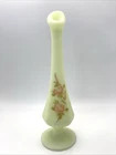 Fenton Uranium Glass Yellow Burmese Custard Swung 8.25" Vase Painted Sue Jackson