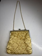 Beautiful Vintage Gold Beaded Evening Bag Purse Hong Kong With Diamond Pattern