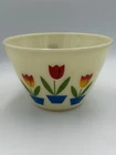 Vintage Anchor Hocking Fire King Tulips Ivory Mixing Nesting Bowl 7.5” 1940s/50s