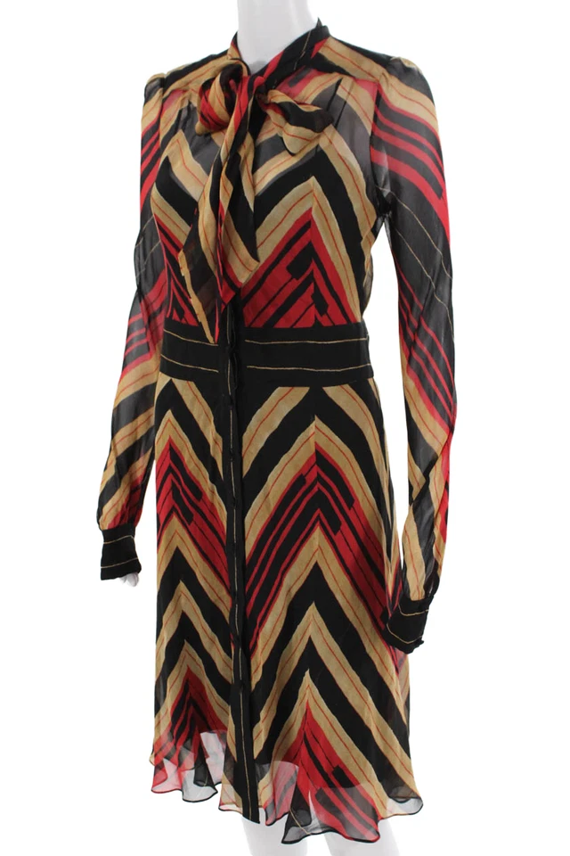 Diane Von Furstenberg Womens Short Shirt Dress Beige Silk Long Sleeve Size 6 - Image 2 of 4