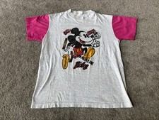 Vintage 70s Mickey Mouse Shirt Mens Medium Gray Pink Disney World Single Stitch
