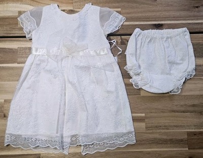 ATELIER D'Ocon Baby Girl Christening Baptism Beige dress & Bloomer Europe 3-6 mo