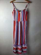 M&S Women Size 10 Colourful Striped Tiered Midi Strap Dress Casual Summer Beach