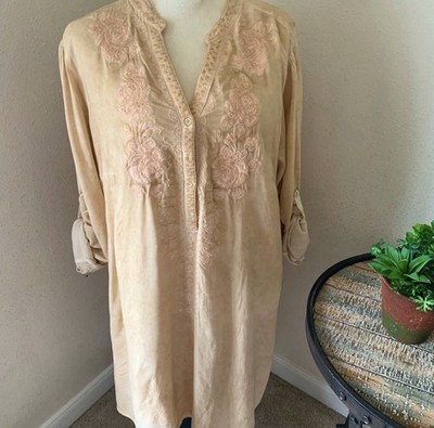 Angel Heart Boutique Maize Tunic/Dress With Peach Embroidery - Size 1X