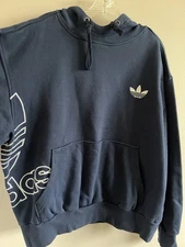 ADIDAS MENS Fleece HOODIE Navy Blue Embroidered Wrap Around Giant Logo MEDIUM M