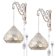 Wall Sconces Set of Plug in Boho Wall Lamps for Bedrooms White Rustic Wall Mo...