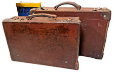 Brown Leather Suitcase Vintage Luggage Stack Storage Restoration or Props