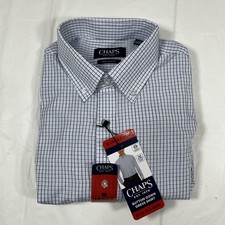 Chaps Regular Fit Button-Down Dress Shirt, Blue, Men's Medium 15-15.5 34/35 NEW