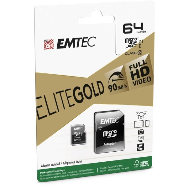Emtec Micro SD Card 64GB UHS-I U1 Elite Class 10