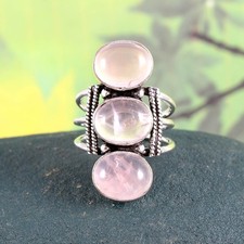 925 Sterling Silver Natural Rose Quartz Gemstone Jewelry Ring All size US 