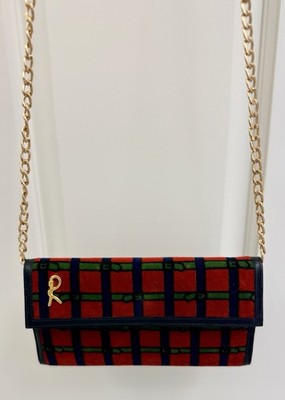 ROBERTA DI CAMERINO Vintage 70 s Rare Velvet Plaid Red/Green/Navy Crossbody