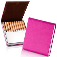Portable Slim Leather Cigarette Case with Magnetic, Ultra-Thin Metal Cigarett...