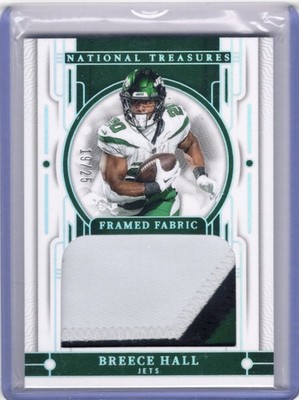 2023 Panini National Treasures Breece Hall #FFA-BHL Framed Fabric /25 MEM Jets