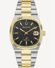 New Bulova Men's Seville Black Dial Two Tone Watch 98B458