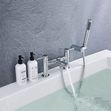 Bath Mixer Tap Shower Attachment Bathroom Tub Filler Dual Taps Stainless Steel